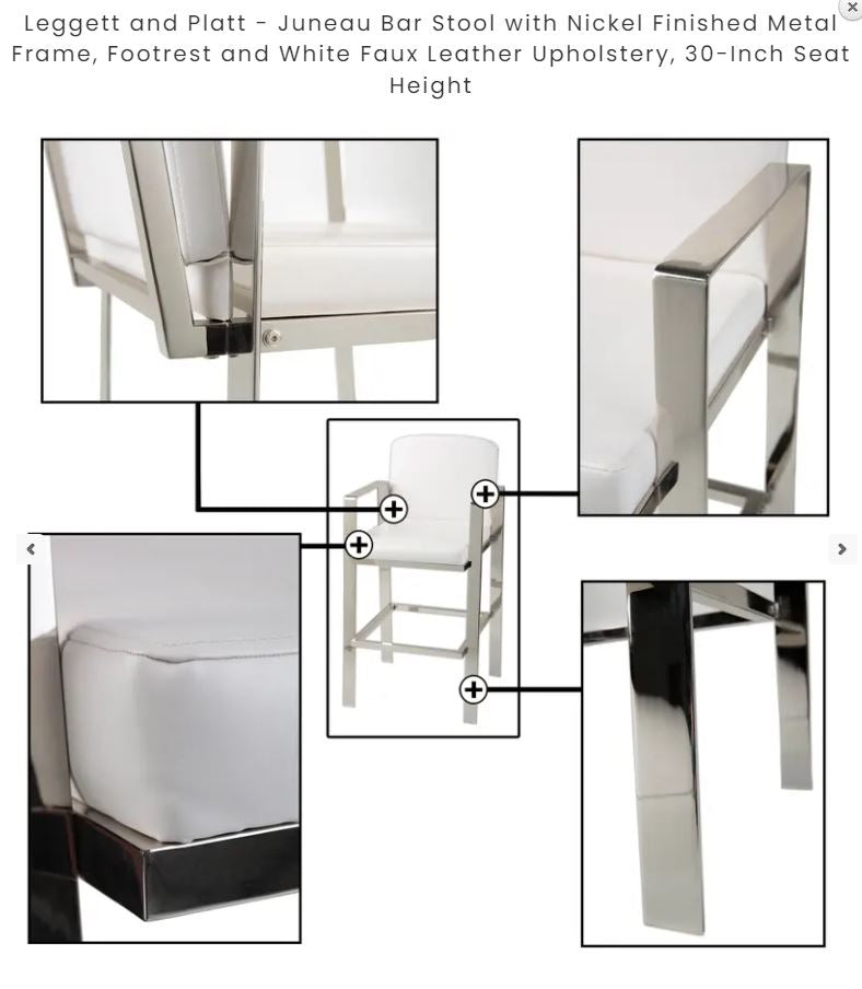 Juneau Bar Stool with Nickel Finished Metal Frame ( New In Box )