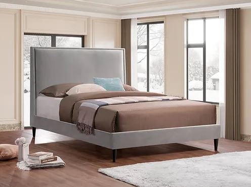 Grey Or Crème Velvet Fabric Platform Bed