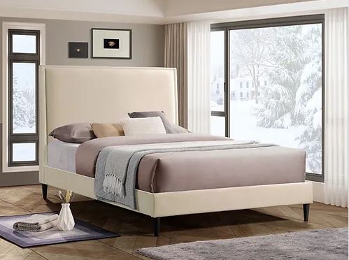 Grey Or Crème Velvet Fabric Platform Bed
