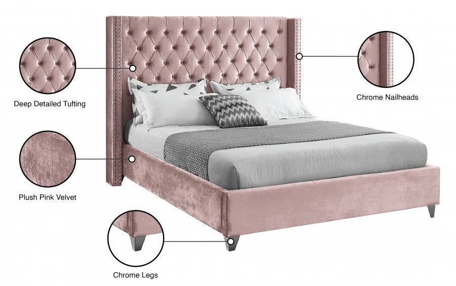 Multi Colour Platform Bed (Velvet Grey, Pink, Black, Blue, White, And Fabric Grey