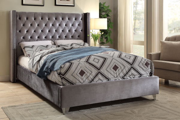 Multi Colour Platform Bed (Velvet Grey, Pink, Black, Blue, White, And Fabric Grey