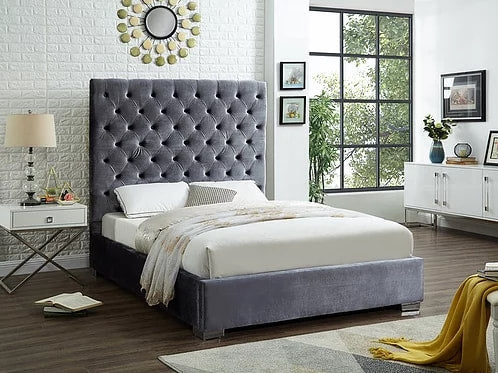 Grey Velvet King Platform Bed *LAST ONE*