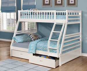 Single / Double Wood Bunk Bed - w/ Drawers B-117 Comes White, Espresso, Grey, Oak