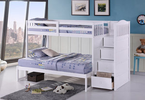 Single over Single Bunk Bed With Stairs Comes With Double On Bottom Option