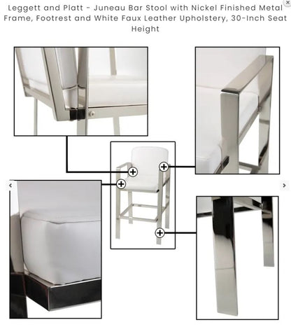 Juneau Bar Stool with Nickel Finished Metal Frame ( New In Box )